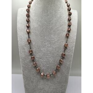 Vintage Glass Bead Necklace Peach Faceted Beads 20 Inch Antique Style
